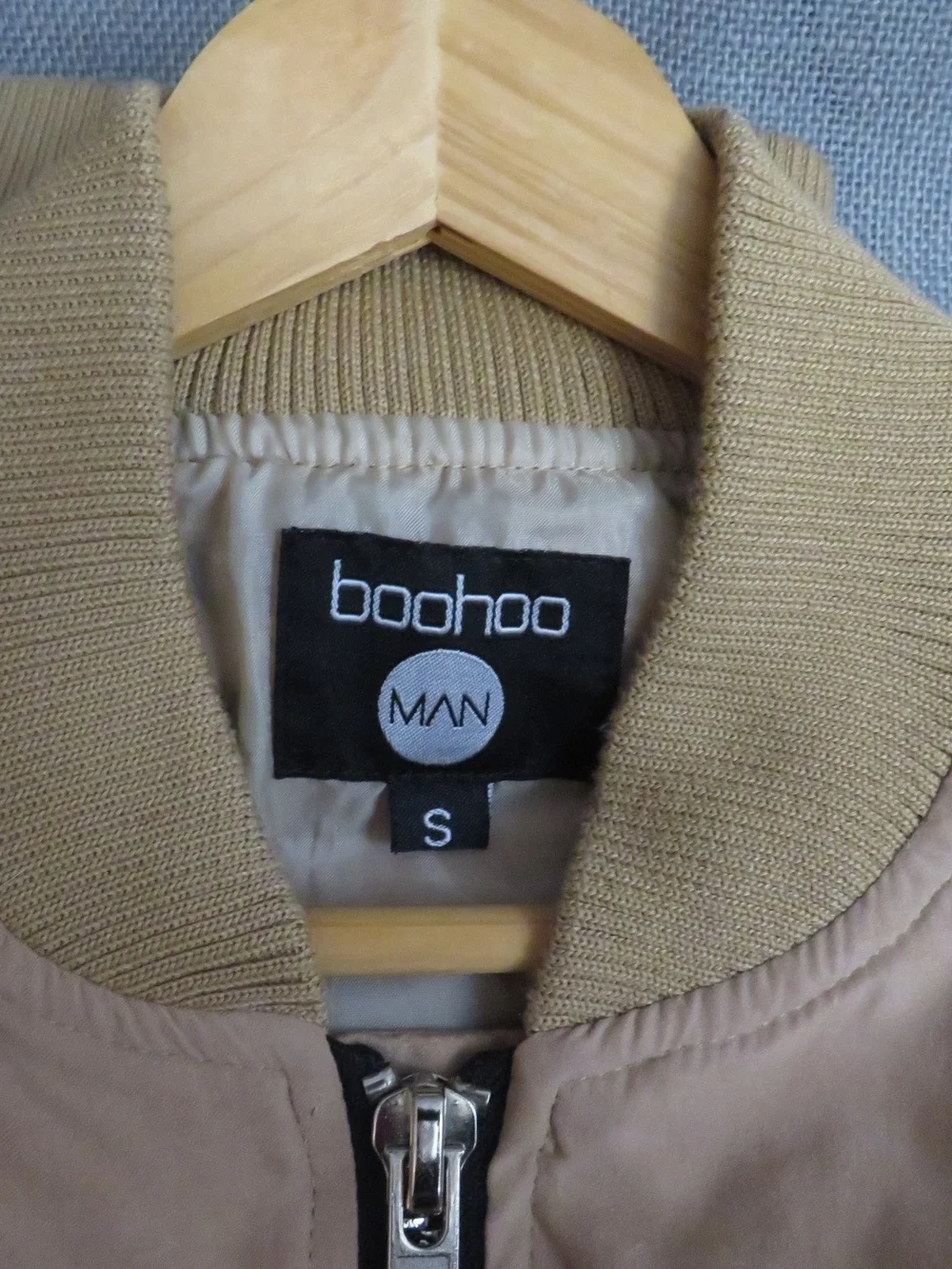 boohoo Long Bomber Jacket in Beige